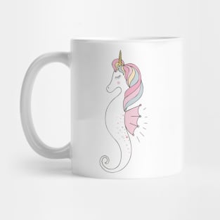 Pastel Rainbow Unicorn Seahorse with Stars, Pearls and Hearts Mug